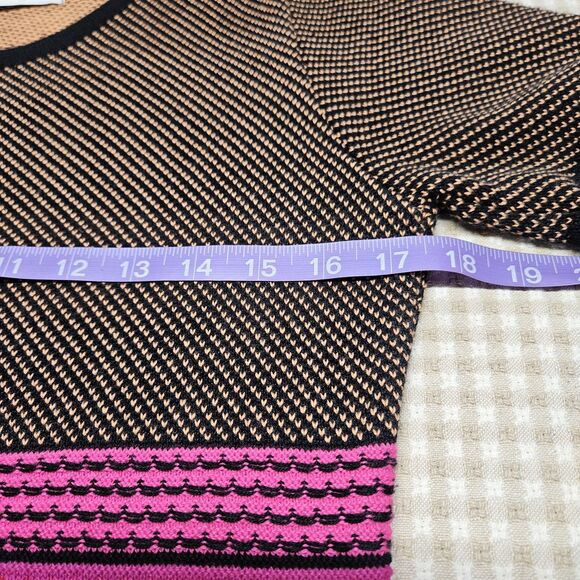 Skovhuus Danish Designer Vibrant Striped Knit Short Sleeve Stylish Sweater Dress - Picture 10 of 13